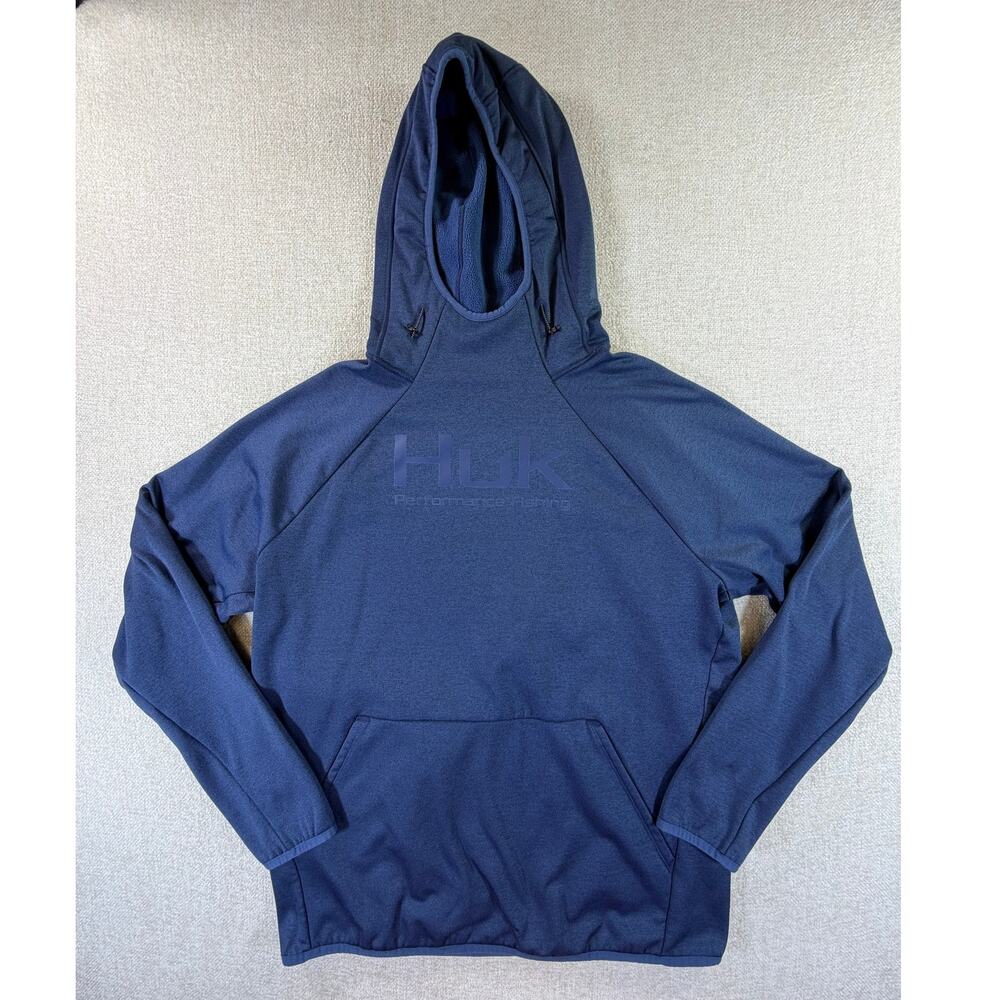 HUK Fishing Men XL Blue Graphic Performance Long Sleeve Outdoor Casual Hoodie